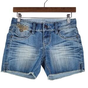 Mossimo Womens Cut-Off Denim Jean Shorts W26 Light Wash Embroidered Pockets